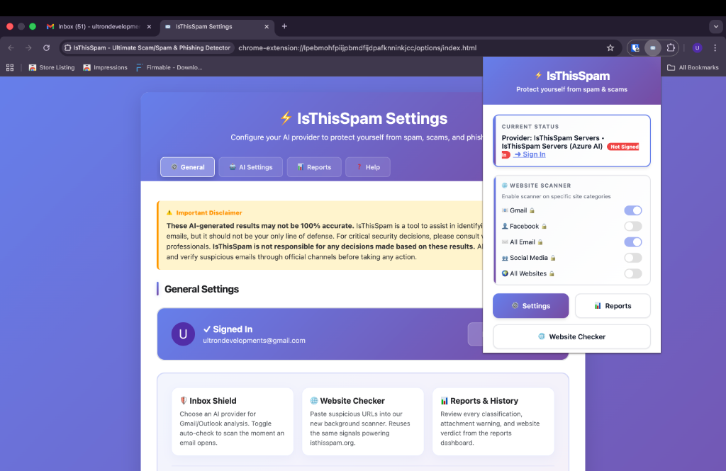 IsThisSpam Extension Popup